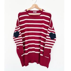 Mersea || Amour Sweater Poncho Popover Heart Elbow Patches Stripe Red OS
